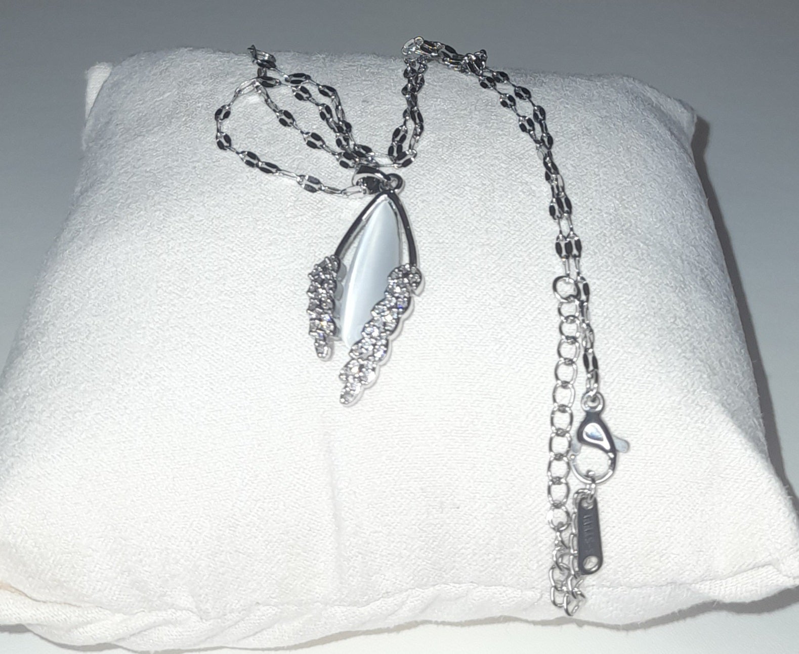 Inlay stainless steel silver colour pendant with encrusted zirconia