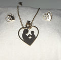 Stainless steel gold colour set necklace with motherhood pendant + earrings