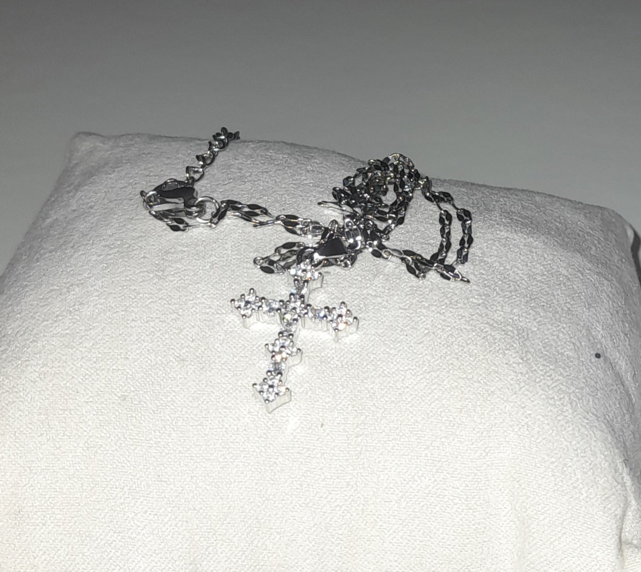 Stainless steel gold colour cross pendant with encrusted zirconia