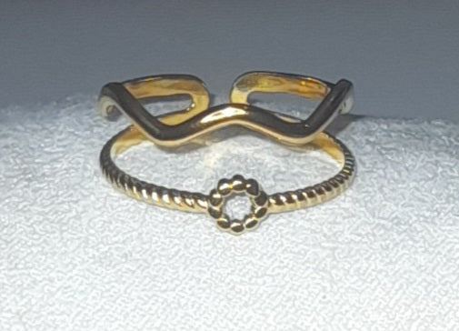 Gold plated adjustable double ring (US size 6)