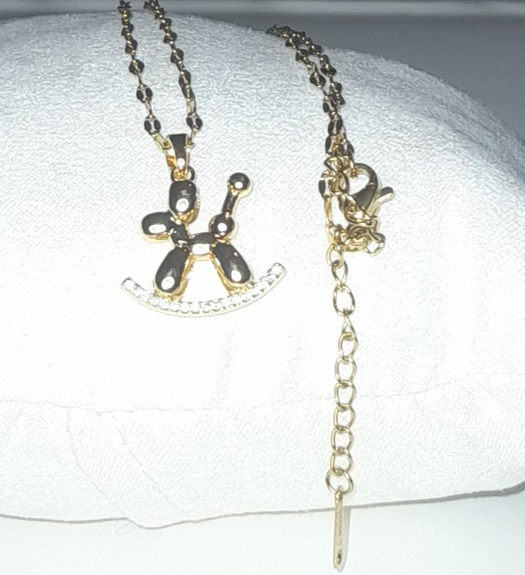 Titanium steel gold colour necklace with dog pendant and zirconia