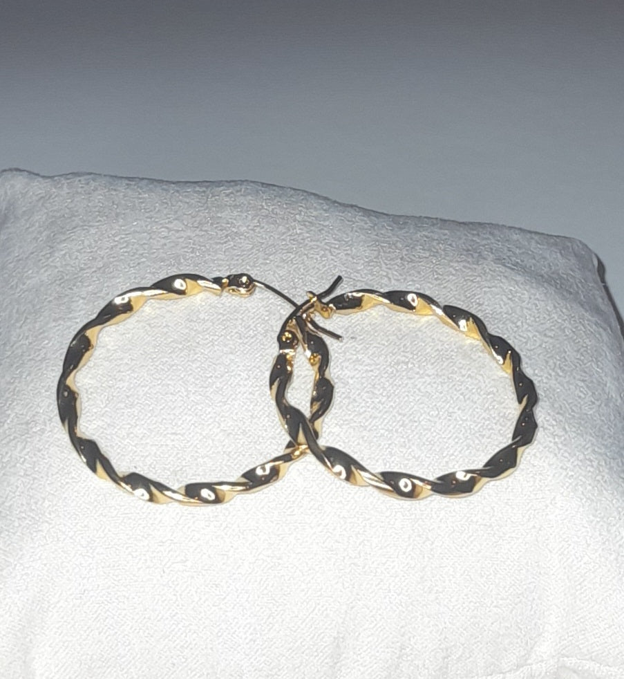 Stainless steel gold plated twisted hoop earrings