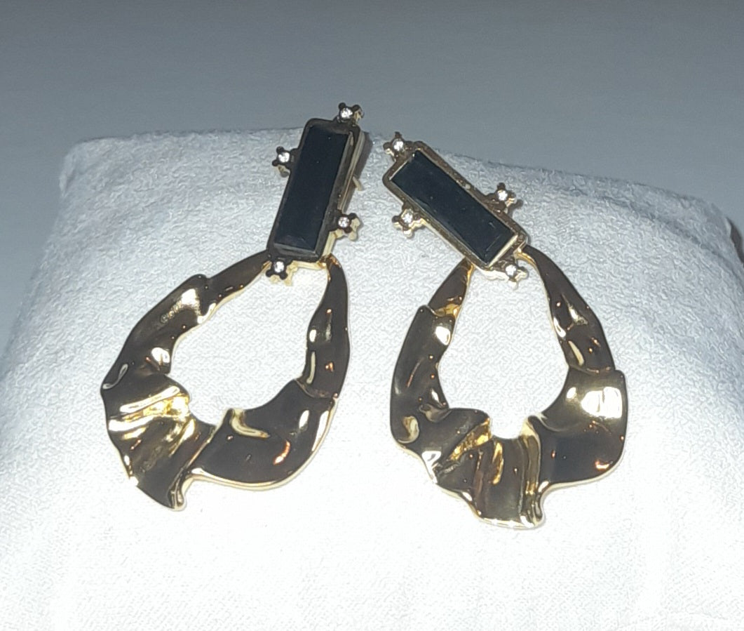 Golden stainless steel textured drop earrings