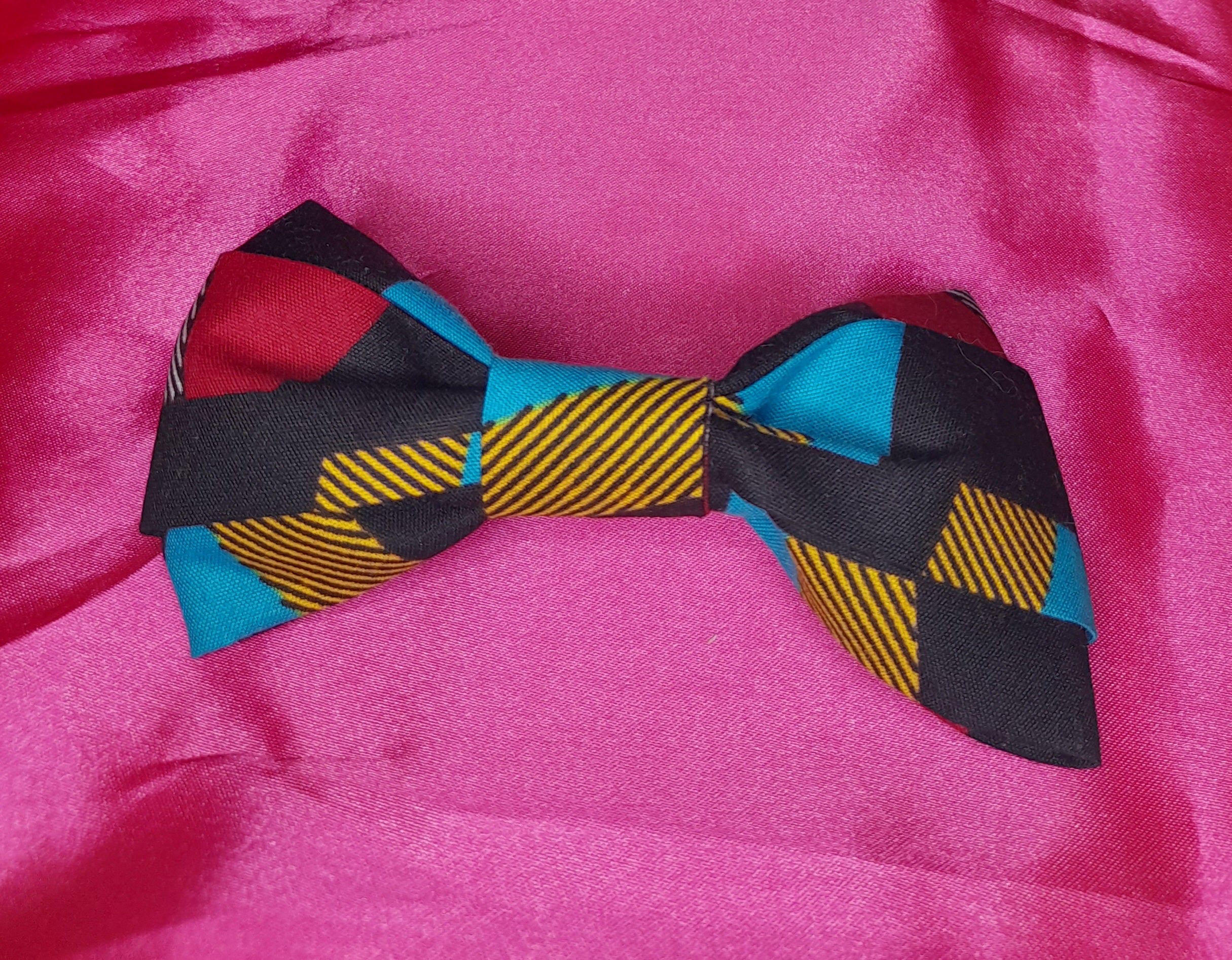 2x small print hair ribbons with French clip for girls/women