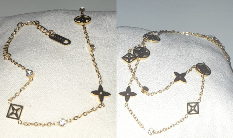18K gold plated necklace + bracelet set with stars, flowers and zirconia stone